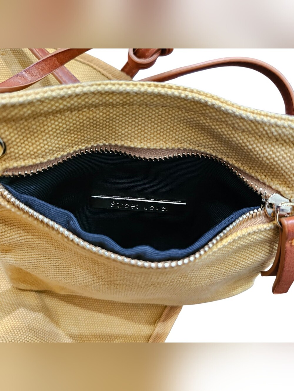 Carly Jean Los Angeles Canvas Tote Bag with Matching Zipper Pouch Tan Yellow - Picture 6 of 8